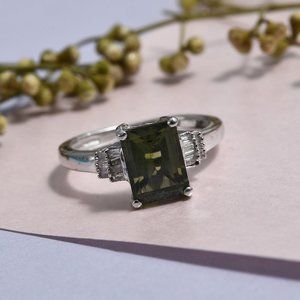 Diamond and Moldavite Ring--Size 6